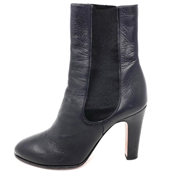 CHANEL CC LOGO SHORT LEATHER BLACK CHELSEA ANKLE BOOTS WITH CHUNKY HEELS SZ 39 - Picture 2 of 12